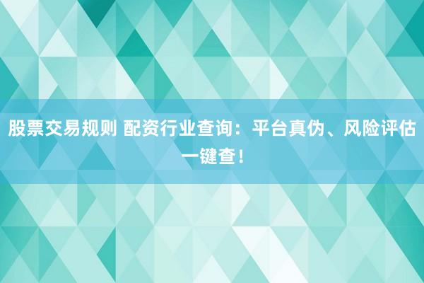 股票交易规则 配资行业查询：平台真伪、风险评估一键查！