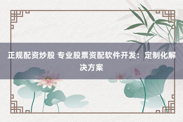 正规配资炒股 专业股票资配软件开发：定制化解决方案