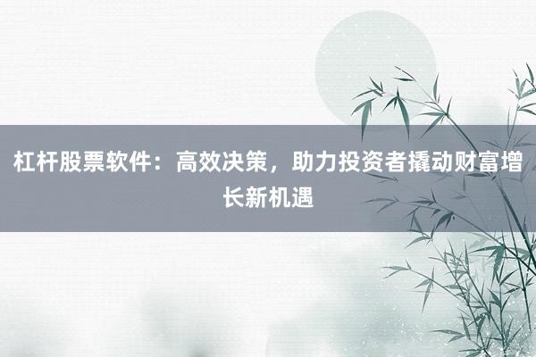 杠杆股票软件：高效决策，助力投资者撬动财富增长新机遇