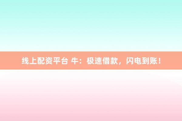 线上配资平台 牛：极速借款，闪电到账！