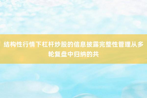 结构性行情下杠杆炒股的信息披露完整性管理从多轮复盘中归纳的共