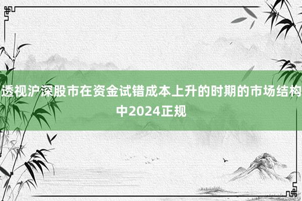 透视沪深股市在资金试错成本上升的时期的市场结构中2024正规