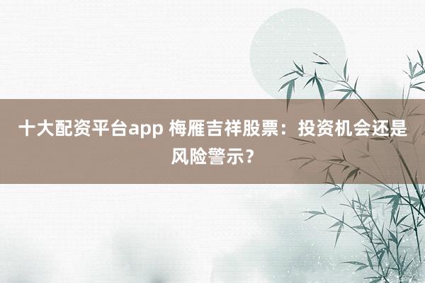 十大配资平台app 梅雁吉祥股票：投资机会还是风险警示？