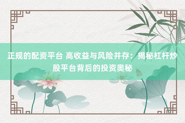 正规的配资平台 高收益与风险并存：揭秘杠杆炒股平台背后的投资奥秘